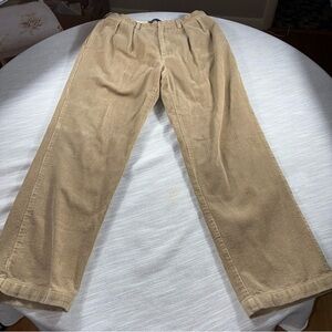 VTG Polo Ralph Lauren AndrewPant Men 32 x30  Tan Corduroy Pleated Pocket EUC